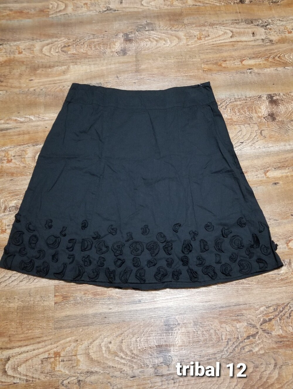 Tribal Skirt 12 Black A-Line Rosette Hem Nwotags